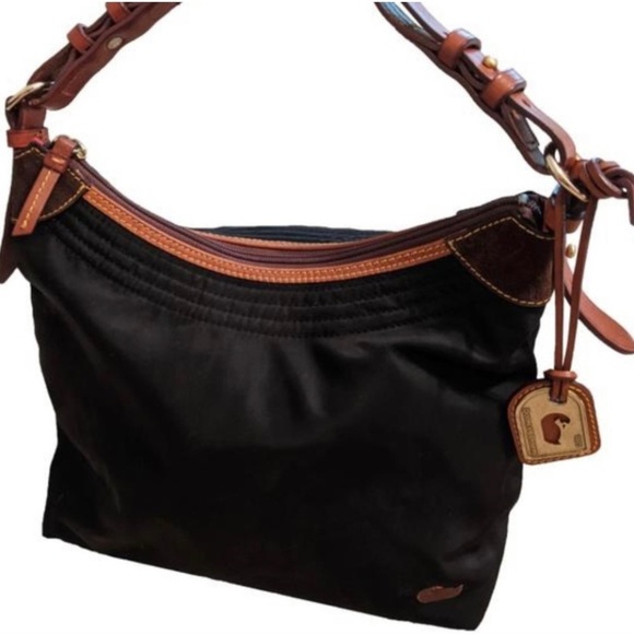 DOONEY AND BOURKE Large Nylon Curved Leather Trim Vintage Bag, Black and Tan - Picture 5 of 9